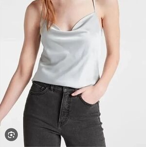 Express Satin Cowl Neck Cami Grey Blue Silver Large